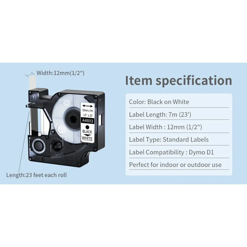 6 pack - Assorted D1 Label Tape Cartridges, DYMO Label Makers Compatible, 1/2